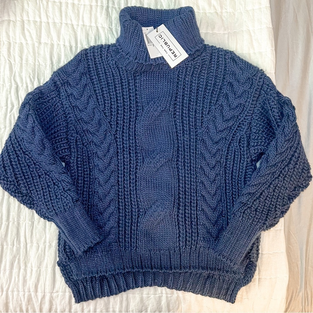 For The Republic Navy Blue Cowl Neck Sweater